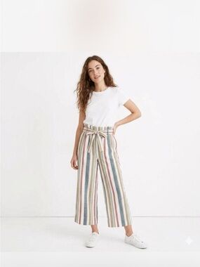 Madewell Striped Paperbag Waist Wide-Leg Pants - Multi Stripe